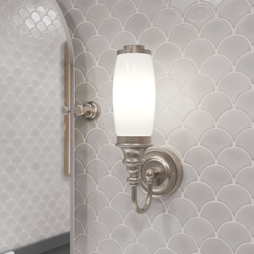 Burlington Ornate Light With Brushed Nickel Base & Tube Frosted Glass Shade - Lifestyle